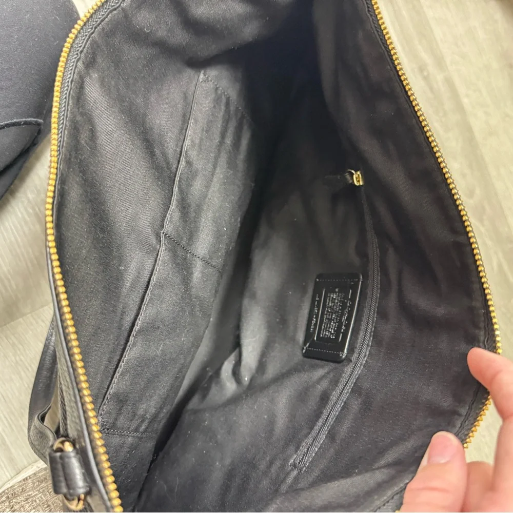 Coach Black Leather Tote with Gold Accents